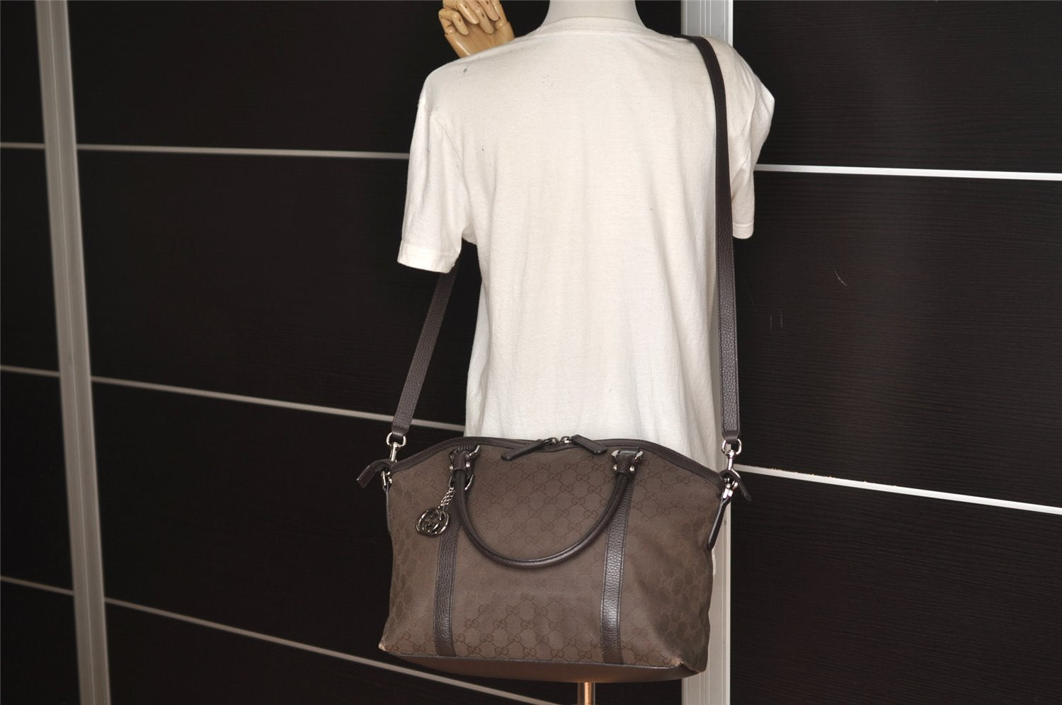 Authentic GUCCI 2Way Shoulder Tote Bag GG Canvas Leather 341503 Brown 4848J
