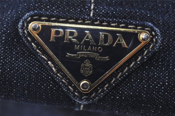 Authentic PRADA Canapa L Vintage Canvas Tote Hand Bag Denim Blue 4852I