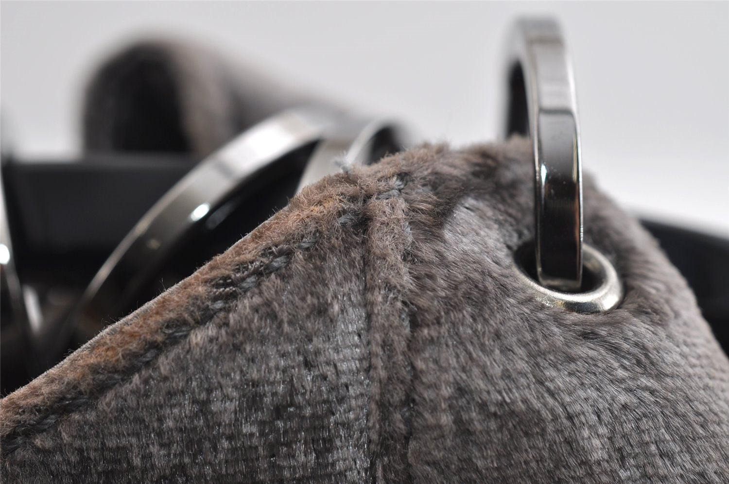 Authentic GUCCI Vintage Plastic Shoulder Hand Bag Velour 0013750 Gray 4853I