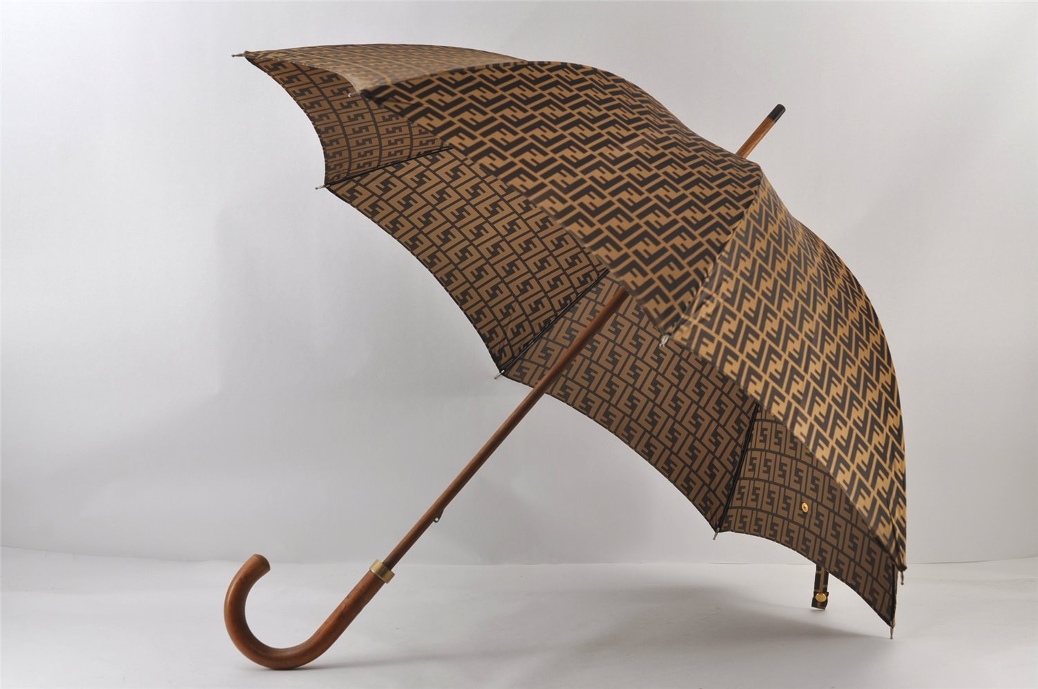 Authentic FENDI Zucca Vintage Parasol Umbrella Brown Beige 4853J