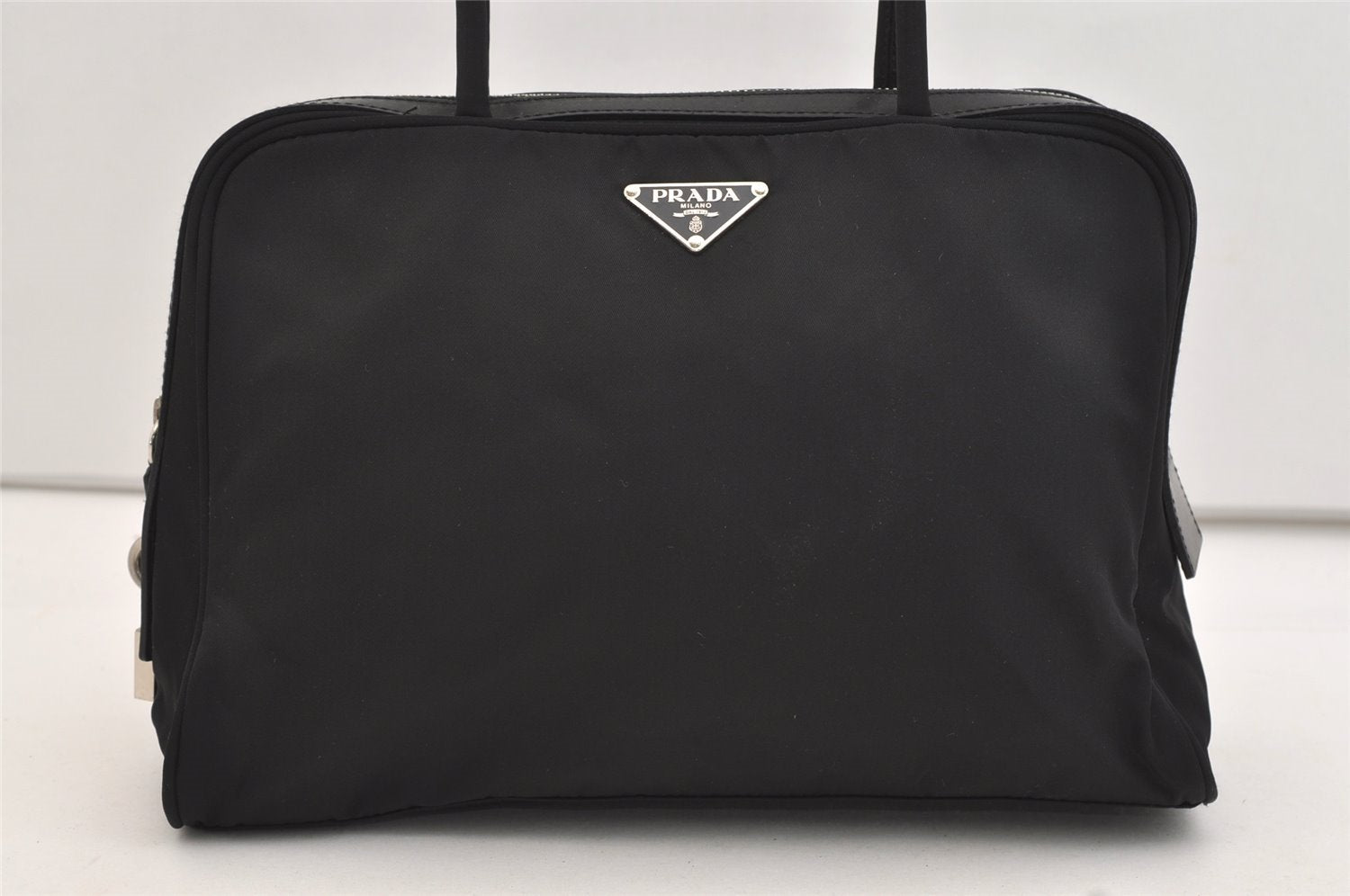 Authentic PRADA NEW TESSUTO SPO Nylon Leather Shoulder Tote Bag Black 4856J