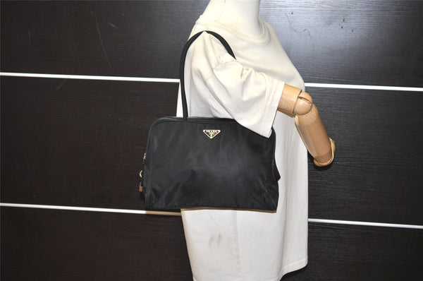 Authentic PRADA NEW TESSUTO SPO Nylon Leather Shoulder Tote Bag Black 4856J