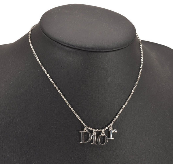 Authentic Christian Dior Silver Tone Chain Pendant Necklace CD 4859J