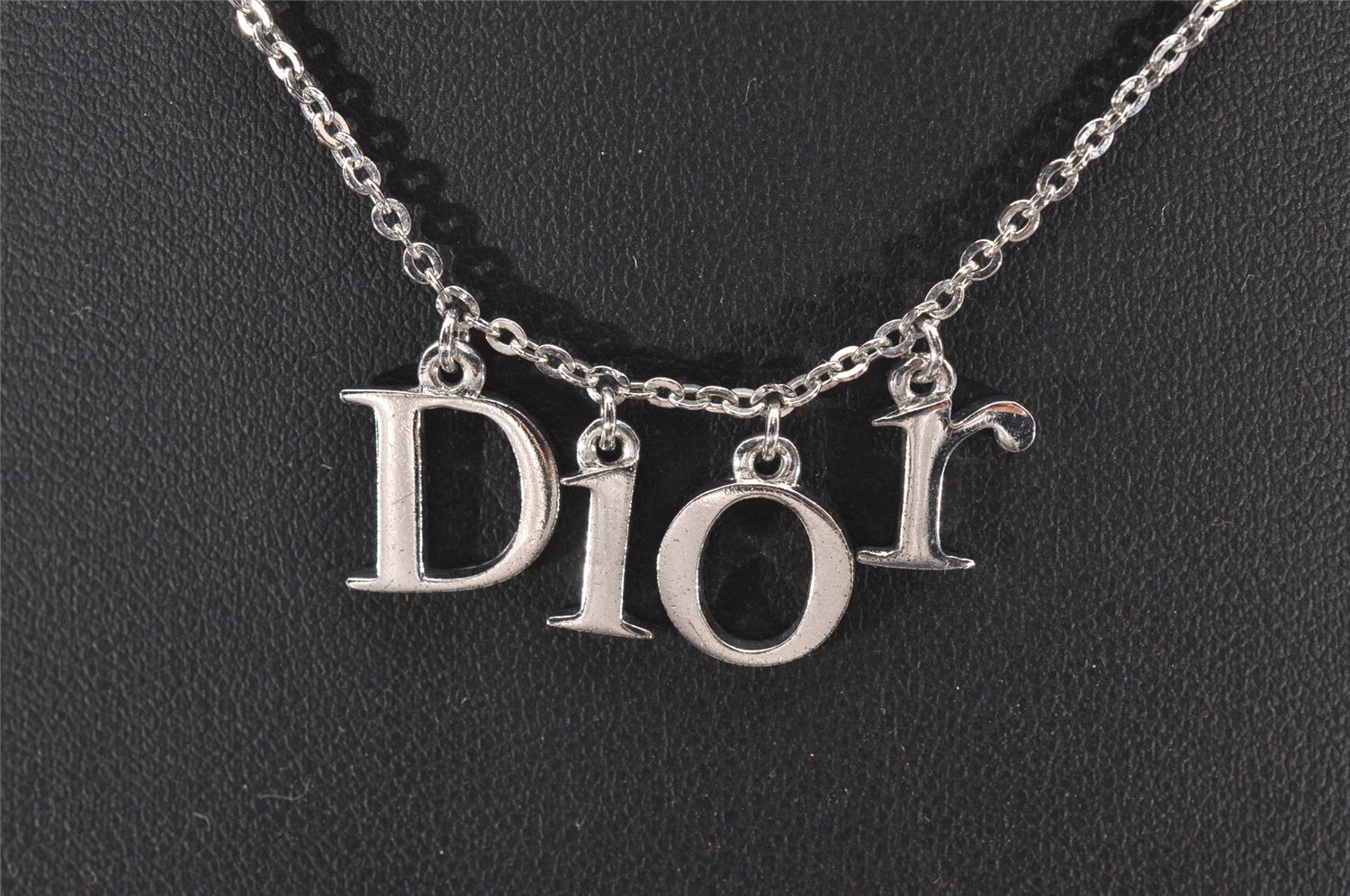 Authentic Christian Dior Silver Tone Chain Pendant Necklace CD 4859J