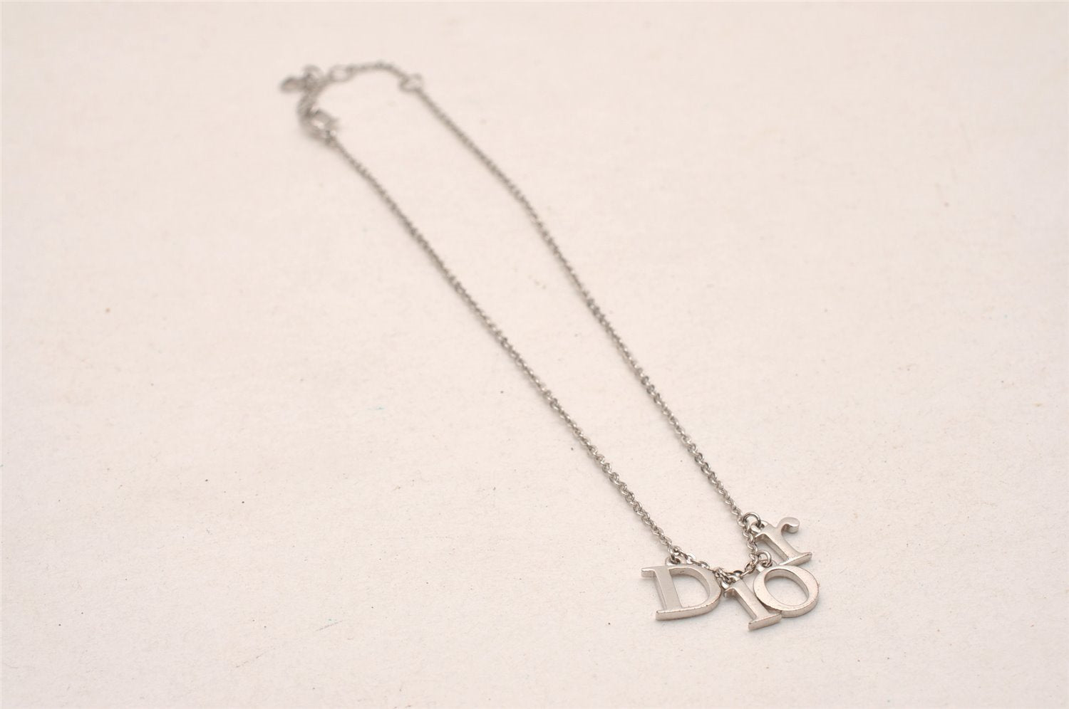 Authentic Christian Dior Silver Tone Chain Pendant Necklace CD 4859J