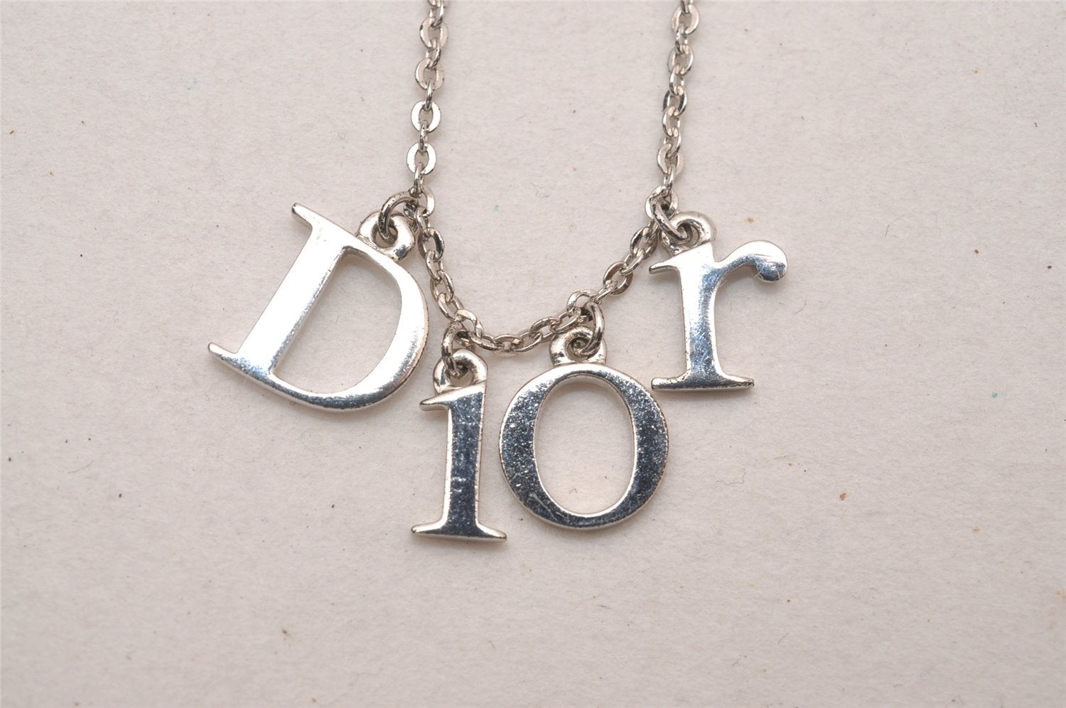 Authentic Christian Dior Silver Tone Chain Pendant Necklace CD 4859J