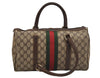 Authentic GUCCI Web Sherry Line Hand Boston Bag GG PVC Leather Brown Junk 4862J