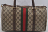 Authentic GUCCI Web Sherry Line Hand Boston Bag GG PVC Leather Brown Junk 4862J