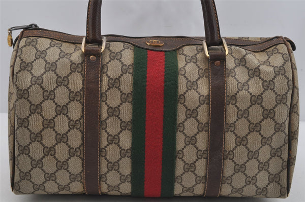 Authentic GUCCI Web Sherry Line Hand Boston Bag GG PVC Leather Brown Junk 4862J