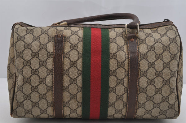 Authentic GUCCI Web Sherry Line Hand Boston Bag GG PVC Leather Brown Junk 4862J