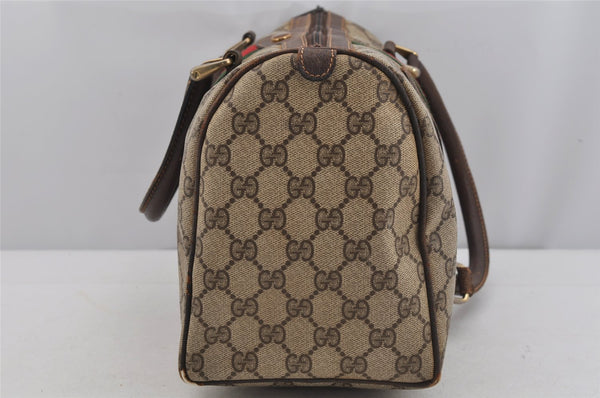 Authentic GUCCI Web Sherry Line Hand Boston Bag GG PVC Leather Brown Junk 4862J