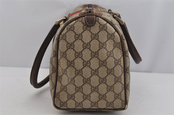 Authentic GUCCI Web Sherry Line Hand Boston Bag GG PVC Leather Brown Junk 4862J