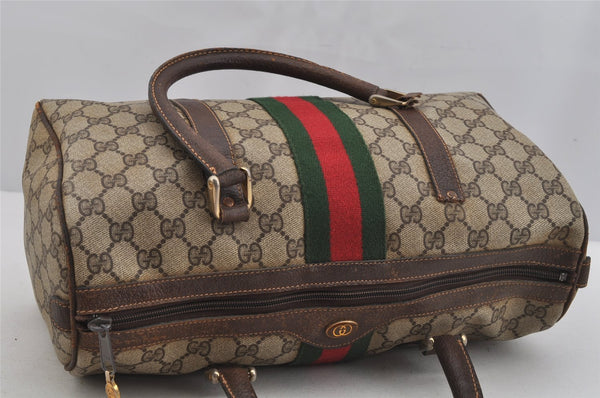 Authentic GUCCI Web Sherry Line Hand Boston Bag GG PVC Leather Brown Junk 4862J