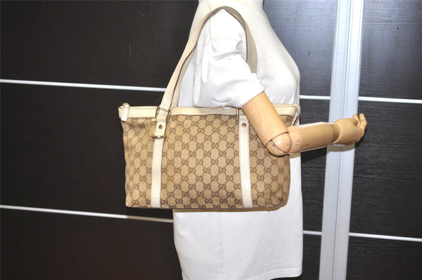 Authentic GUCCI Abbey Shoulder Tote Bag GG Canvas Leather 141470 Brown 4867I
