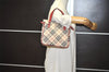 Authentic BURBERRY BLUE LABEL Check Hand Tote Bag Nylon Leather Beige 4868I