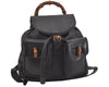 Authentic GUCCI Vintage Bamboo Drawstring Backpack Purse Leather Black 4870J