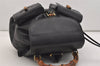 Authentic GUCCI Vintage Bamboo Drawstring Backpack Purse Leather Black 4870J