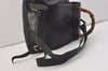 Authentic GUCCI Vintage Bamboo Drawstring Backpack Purse Leather Black 4870J