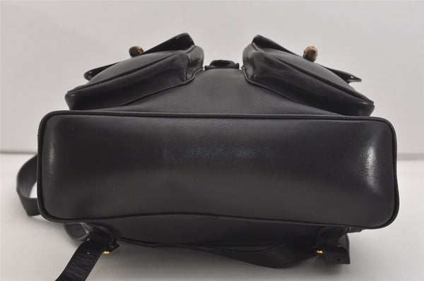 Authentic GUCCI Vintage Bamboo Drawstring Backpack Purse Leather Black 4870J