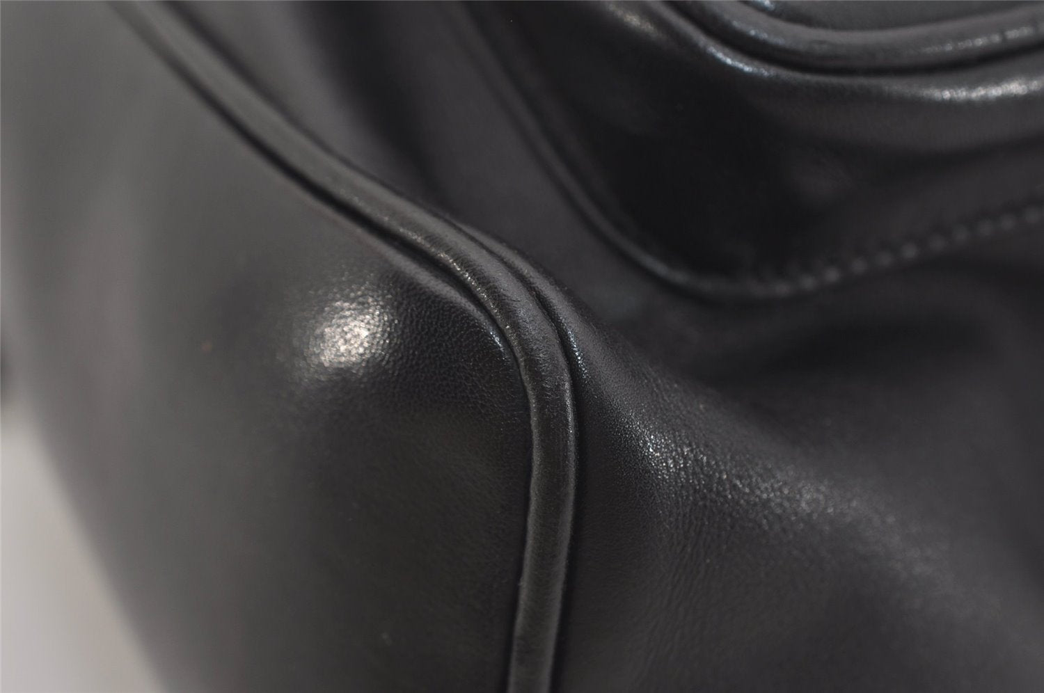 Authentic GUCCI Vintage Bamboo Drawstring Backpack Purse Leather Black 4870J