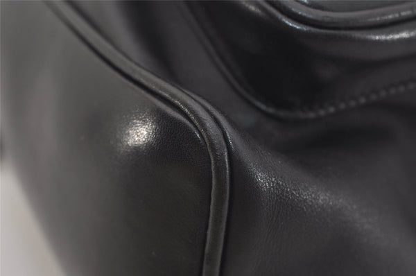 Authentic GUCCI Vintage Bamboo Drawstring Backpack Purse Leather Black 4870J