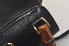 Authentic GUCCI Vintage Bamboo Drawstring Backpack Purse Leather Black 4870J