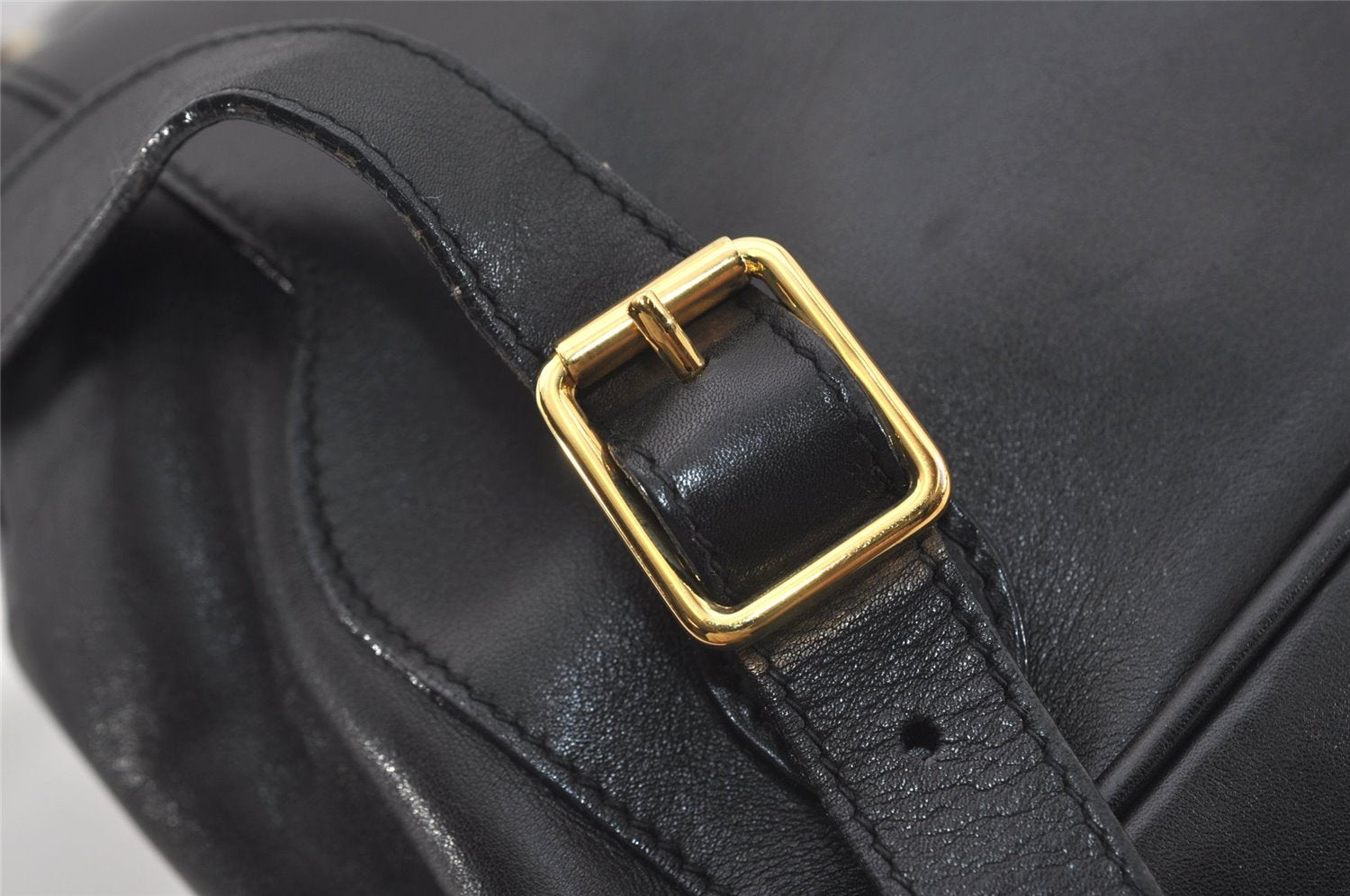 Authentic GUCCI Vintage Bamboo Drawstring Backpack Purse Leather Black 4870J