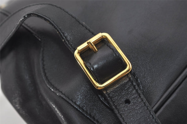 Authentic GUCCI Vintage Bamboo Drawstring Backpack Purse Leather Black 4870J