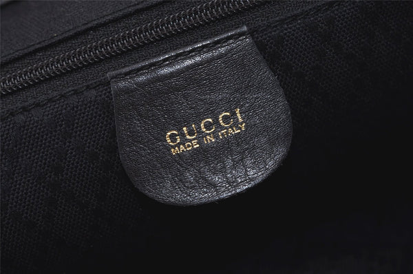 Authentic GUCCI Vintage Bamboo Drawstring Backpack Purse Leather Black 4870J