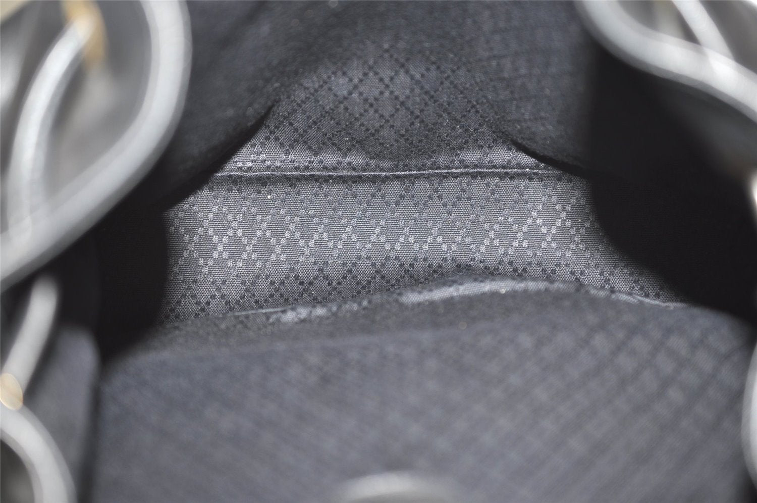 Authentic GUCCI Vintage Bamboo Drawstring Backpack Purse Leather Black 4870J