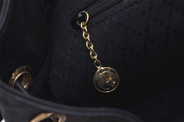 Authentic GUCCI Vintage Bamboo Drawstring Backpack Purse Leather Black 4870J