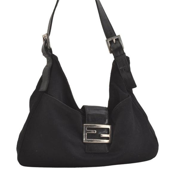 Authentic FENDI Vintage Shoulder Hand Bag Purse Jersey Leather Black Junk 4871J