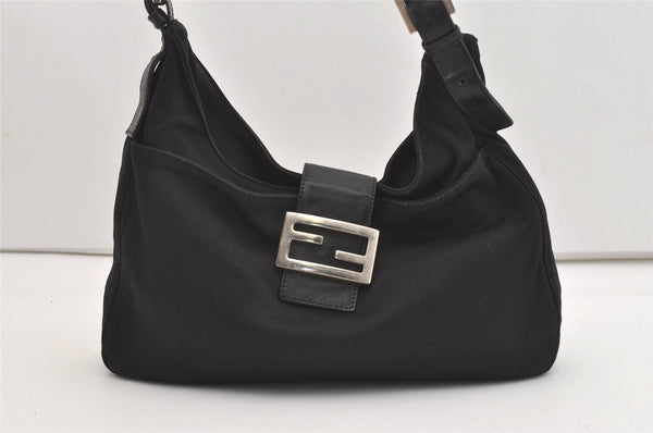 Authentic FENDI Vintage Shoulder Hand Bag Purse Jersey Leather Black Junk 4871J