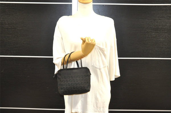 Authentic FENDI Vintage Zucchino Hand Bag Purse Canvas Leather Brown 4873I
