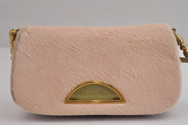 Authentic Christian Dior Maris Pearl Shoulder Bag Unborn Calf Leather Pink 4876J