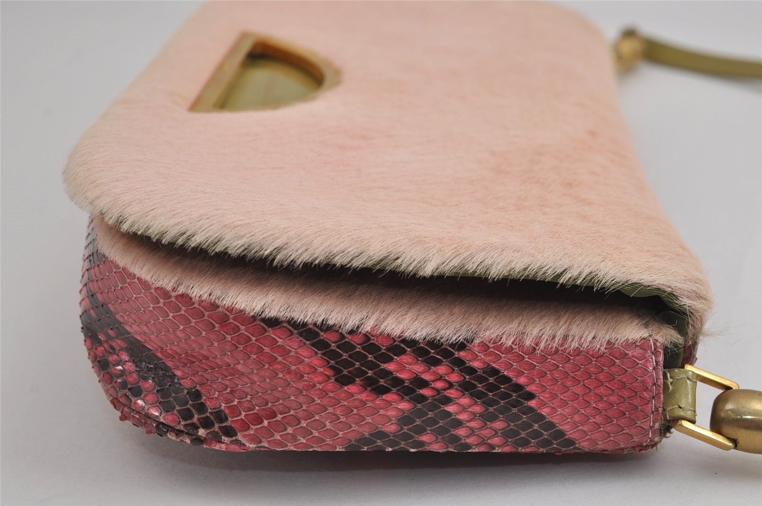 Authentic Christian Dior Maris Pearl Shoulder Bag Unborn Calf Leather Pink 4876J