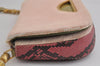 Authentic Christian Dior Maris Pearl Shoulder Bag Unborn Calf Leather Pink 4876J