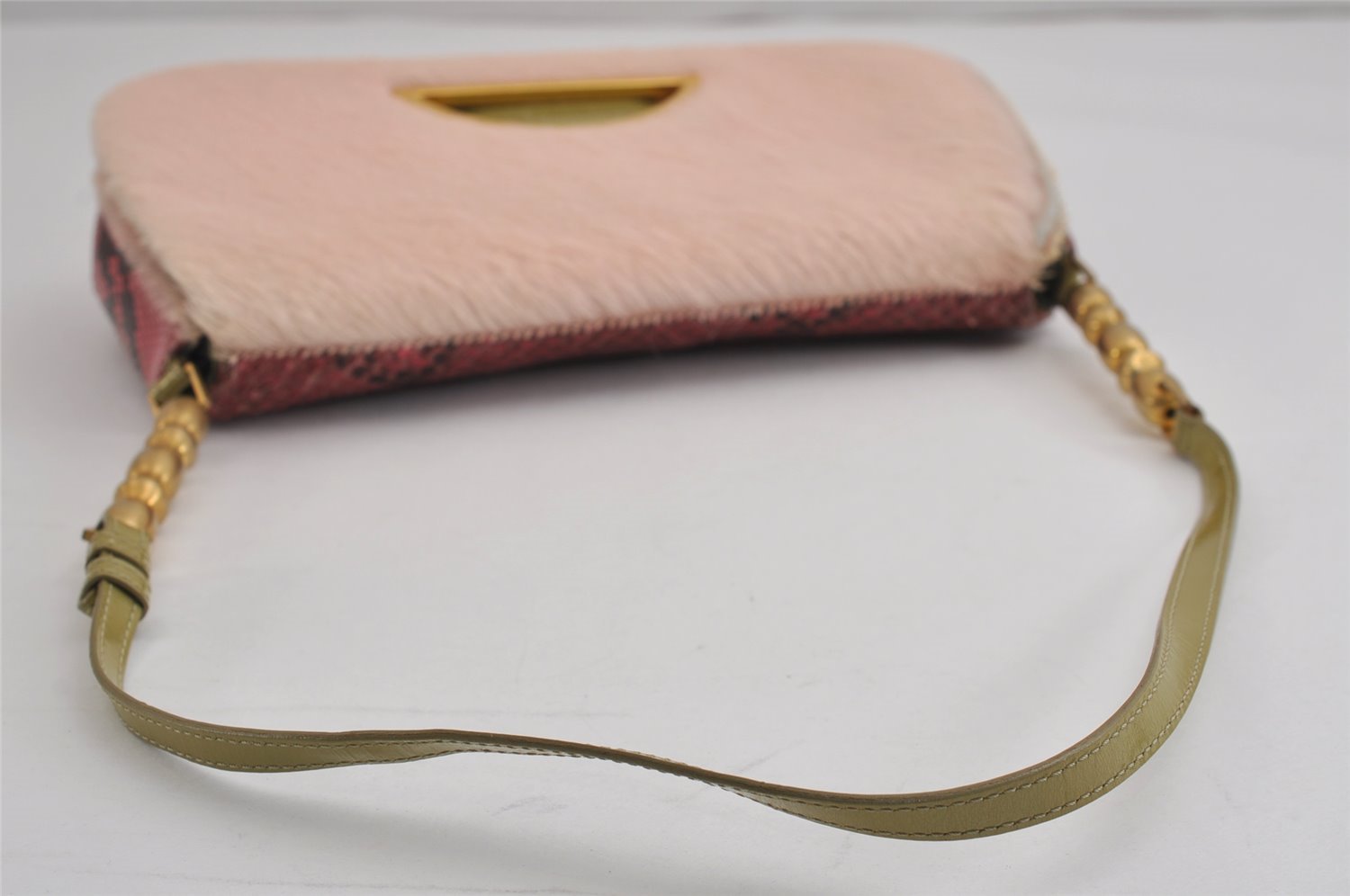 Authentic Christian Dior Maris Pearl Shoulder Bag Unborn Calf Leather Pink 4876J