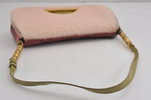Authentic Christian Dior Maris Pearl Shoulder Bag Unborn Calf Leather Pink 4876J