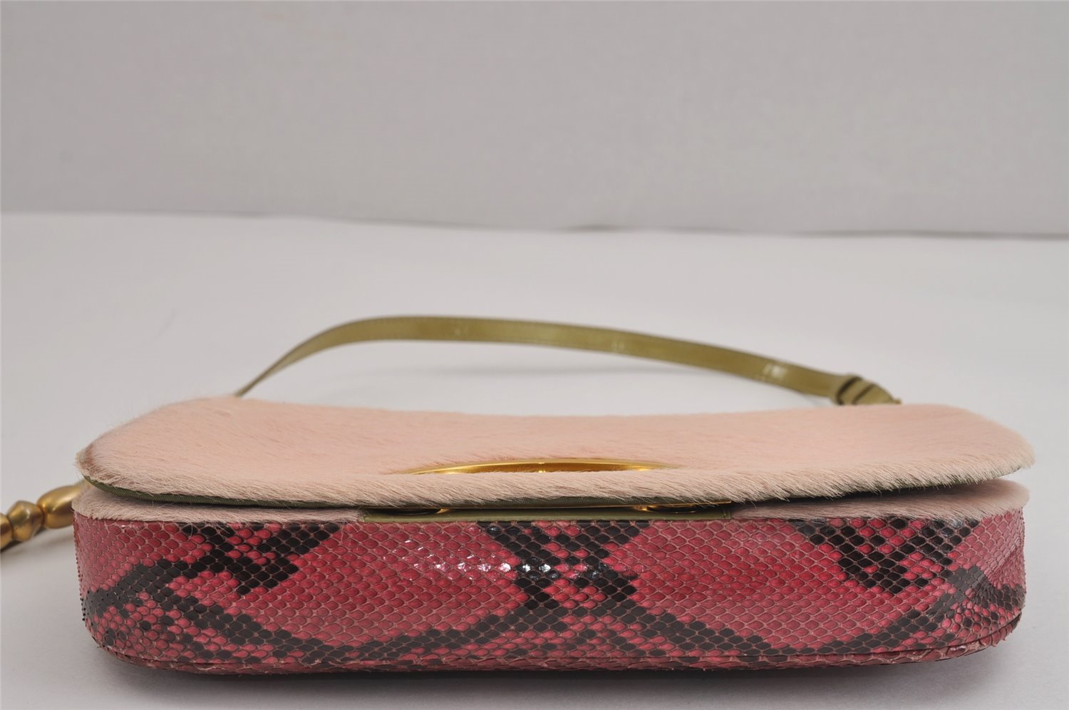Authentic Christian Dior Maris Pearl Shoulder Bag Unborn Calf Leather Pink 4876J