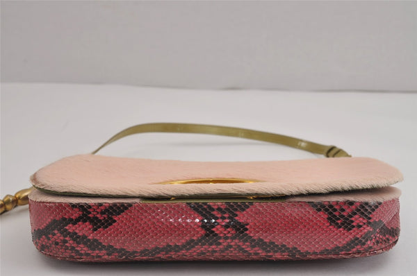 Authentic Christian Dior Maris Pearl Shoulder Bag Unborn Calf Leather Pink 4876J