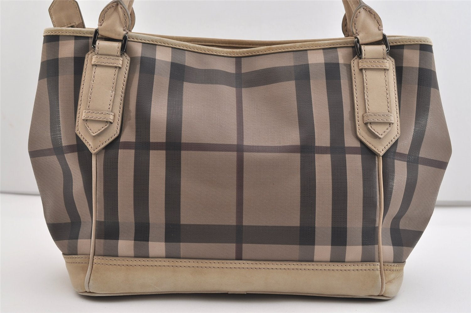 Authentic BURBERRY Vintage Check Shoulder Tote Bag PVC Leather Beige 4877J