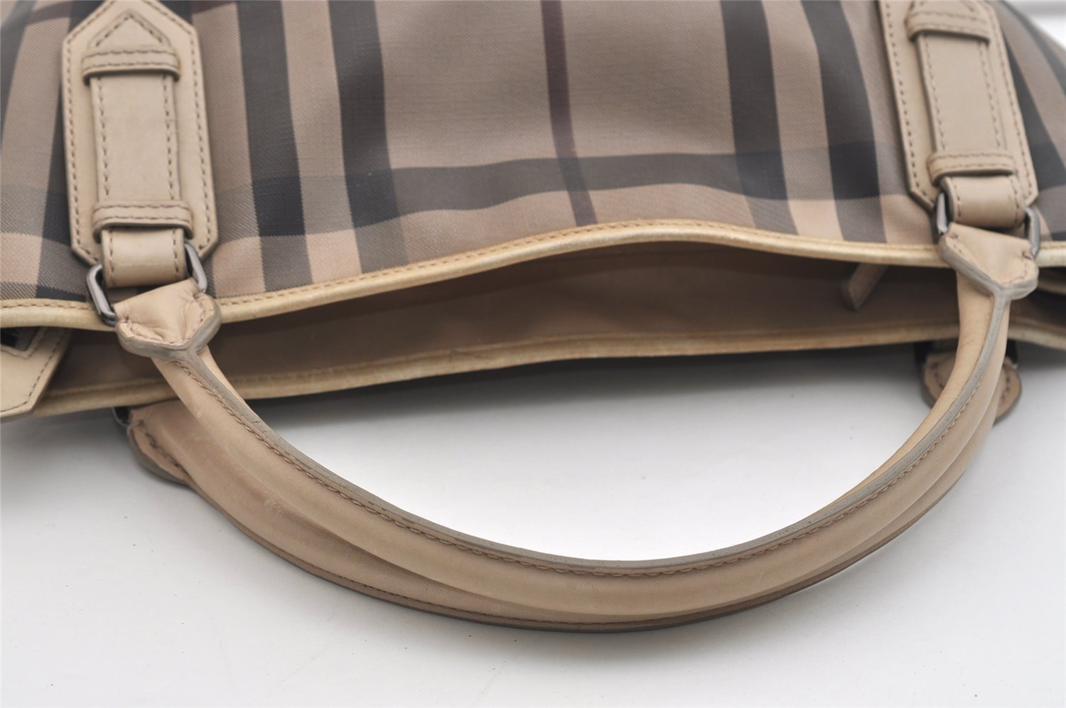 Authentic BURBERRY Vintage Check Shoulder Tote Bag PVC Leather Beige 4877J