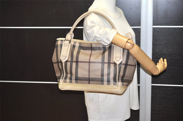 Authentic BURBERRY Vintage Check Shoulder Tote Bag PVC Leather Beige 4877J