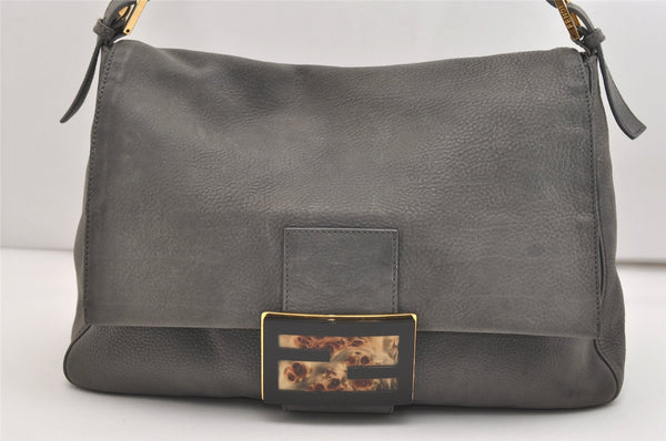 Authentic FENDI Mamma Baguette Vintage Shoulder Hand Bag Leather Gray 4878J