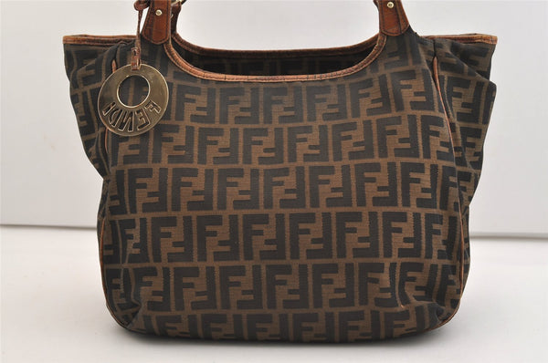 Authentic FENDI Vintage Zucca Shoulder Tote Bag Canvas Leather Brown 4879J