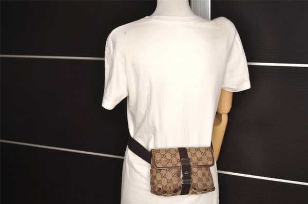 Authentic GUCCI Vintage Waist Body Bag Purse Canvas Leather 131236 Brown 4881J