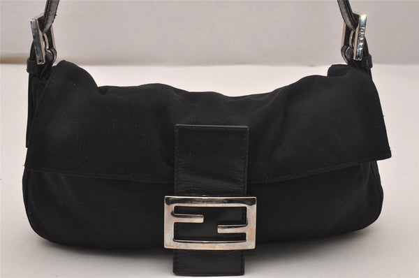 Authentic FENDI Mamma Baguette Shoulder Hand Bag Jersey Leather Black 4882J