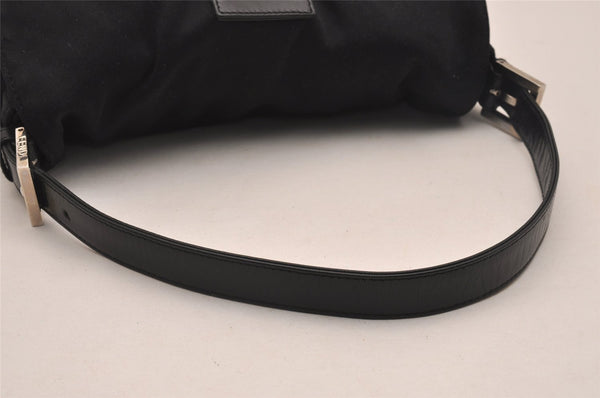 Authentic FENDI Mamma Baguette Shoulder Hand Bag Jersey Leather Black 4882J