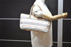 Authentic BURBERRY Stripe Canvas Leather Shoulder Hand Tote Bag White 4883I